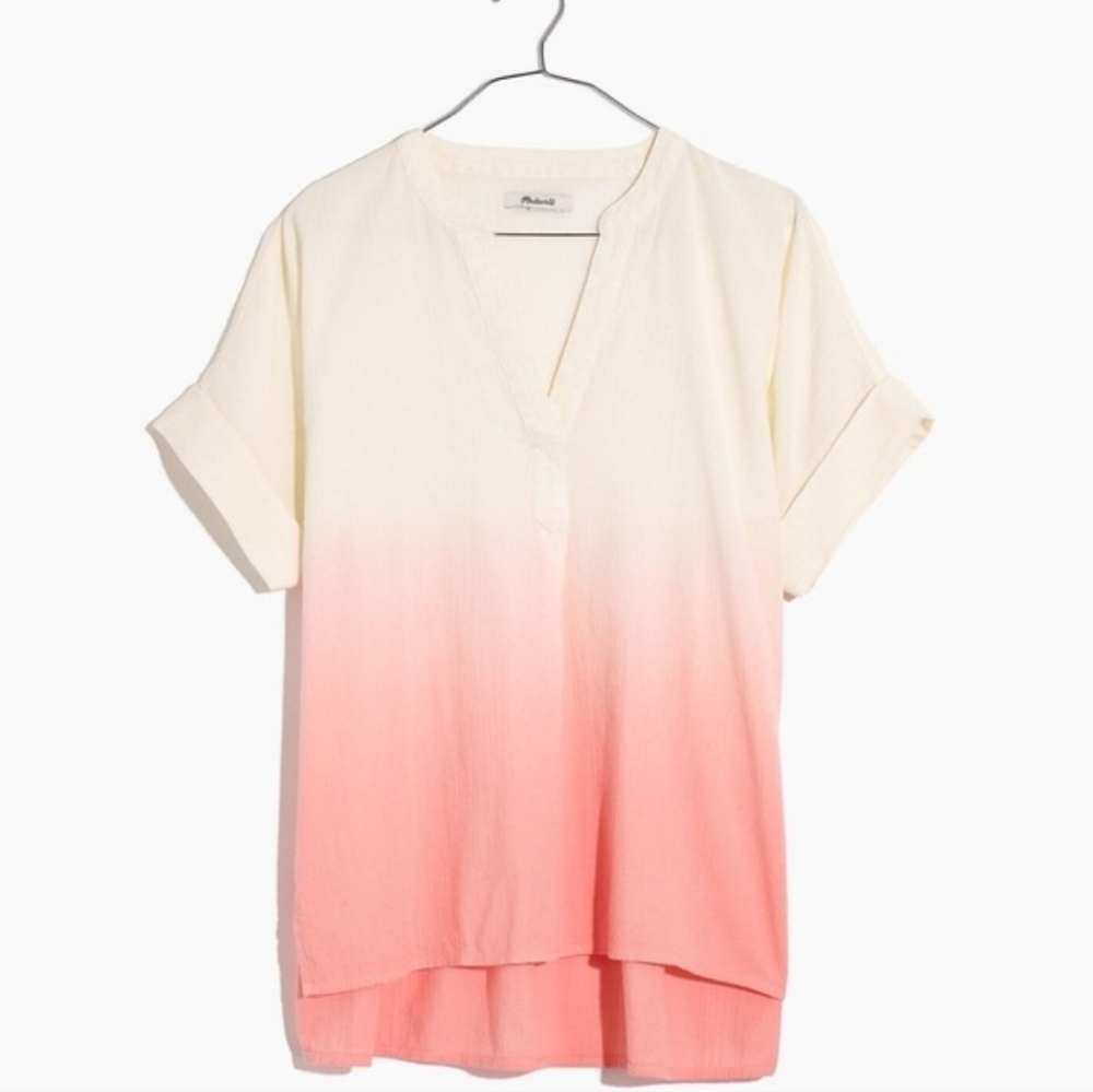 ❤️ MADEWELL DIP DYE LAKELINE POPOVER SHIRT, PINK WHITE, SMALL - Picture 3 of 11